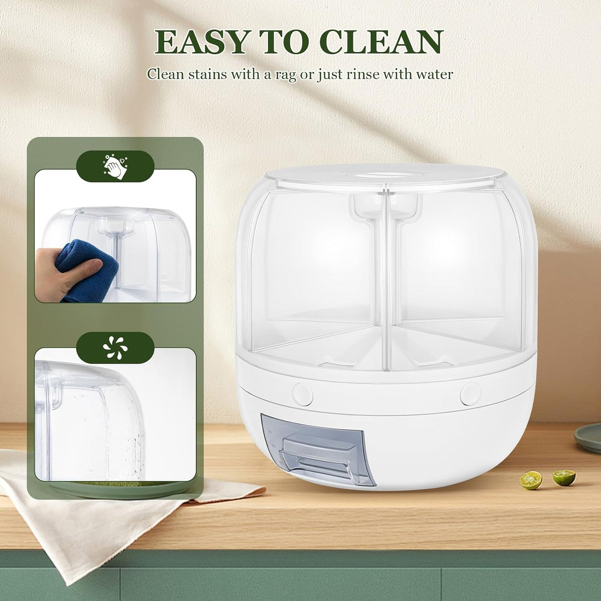 13Lbs Grain Dispenser, 6 Grids Dry Food Dispenser 360°Rotating Airtight Rice Storage Containers Grain Storage Container Thickened Partition with Graduation Line 10.23X10.62In